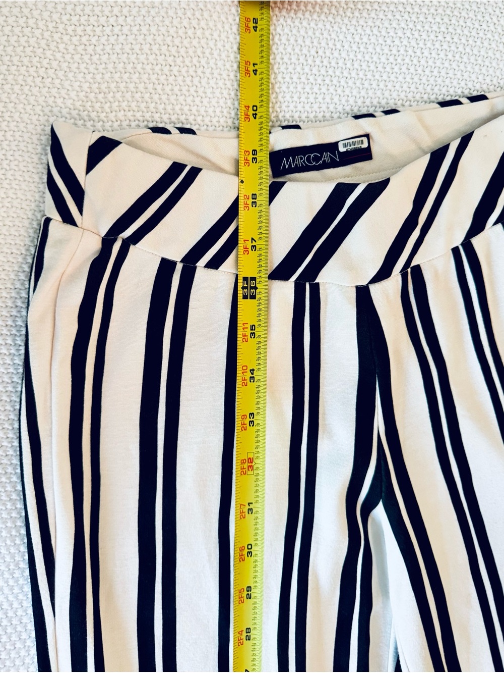 MARC CAIN Black & White Vertical-Stripe Wide Leg Trousers Pull-On Pants - Picture 13 of 16